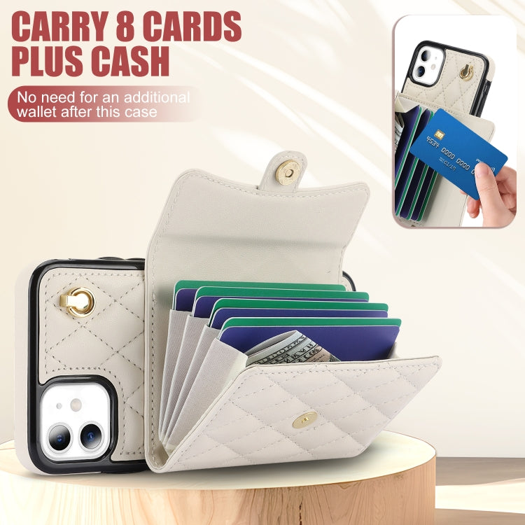 For iPhone 11 Crossbody Rhombic Horizontal Wallet Leather Phone Case(White) - iPhone 11 Cases by buy2fix | Online Shopping UK | buy2fix