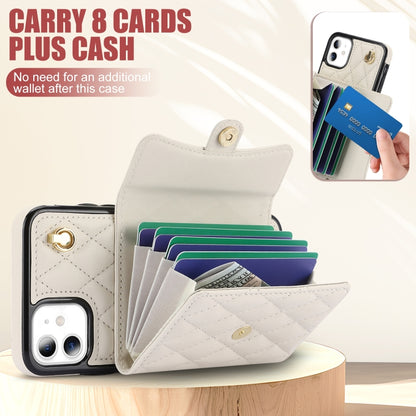 For iPhone 11 Crossbody Rhombic Horizontal Wallet Leather Phone Case(White) - iPhone 11 Cases by buy2fix | Online Shopping UK | buy2fix