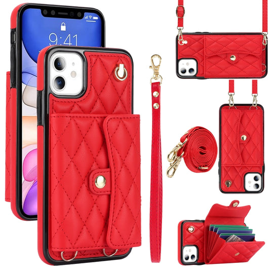 For iPhone 11 Crossbody Rhombic Horizontal Wallet Leather Phone Case(Red) - iPhone 11 Cases by buy2fix | Online Shopping UK | buy2fix