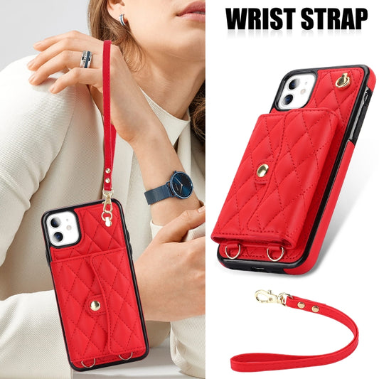 For iPhone 11 Crossbody Rhombic Horizontal Wallet Leather Phone Case(Red) - iPhone 11 Cases by buy2fix | Online Shopping UK | buy2fix