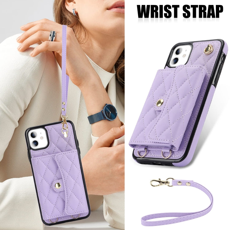 For iPhone 11 Crossbody Rhombic Horizontal Wallet Leather Phone Case(Purple) - iPhone 11 Cases by buy2fix | Online Shopping UK | buy2fix