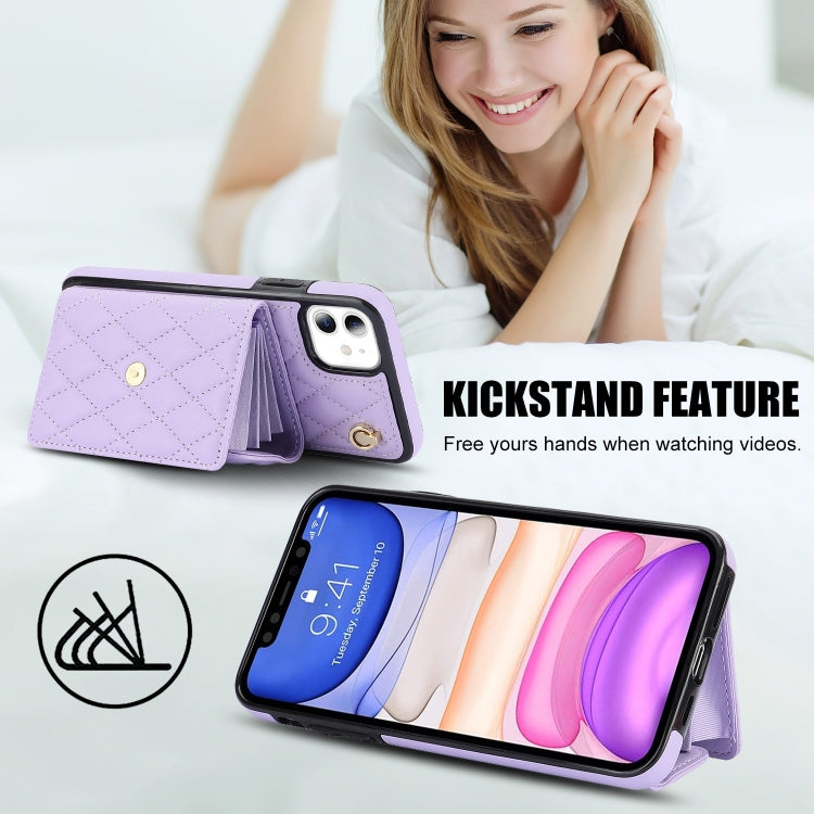 For iPhone 11 Crossbody Rhombic Horizontal Wallet Leather Phone Case(Purple) - iPhone 11 Cases by buy2fix | Online Shopping UK | buy2fix