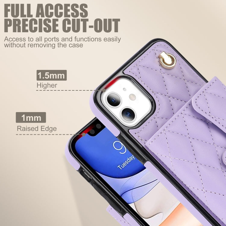 For iPhone 11 Crossbody Rhombic Horizontal Wallet Leather Phone Case(Purple) - iPhone 11 Cases by buy2fix | Online Shopping UK | buy2fix