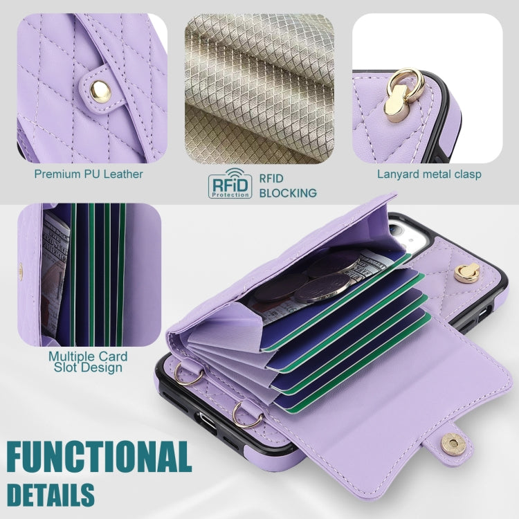 For iPhone 11 Crossbody Rhombic Horizontal Wallet Leather Phone Case(Purple) - iPhone 11 Cases by buy2fix | Online Shopping UK | buy2fix