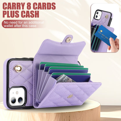 For iPhone 11 Crossbody Rhombic Horizontal Wallet Leather Phone Case(Purple) - iPhone 11 Cases by buy2fix | Online Shopping UK | buy2fix