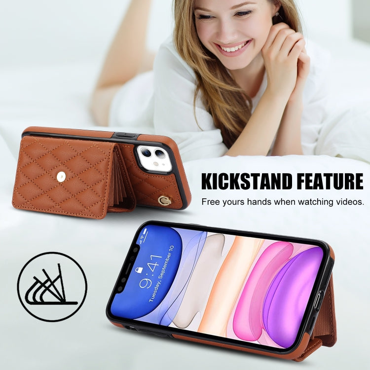 For iPhone 11 Crossbody Rhombic Horizontal Wallet Leather Phone Case(Brown) - iPhone 11 Cases by buy2fix | Online Shopping UK | buy2fix