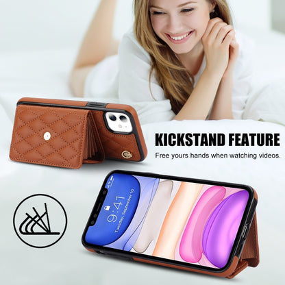 For iPhone 11 Crossbody Rhombic Horizontal Wallet Leather Phone Case(Brown) - iPhone 11 Cases by buy2fix | Online Shopping UK | buy2fix