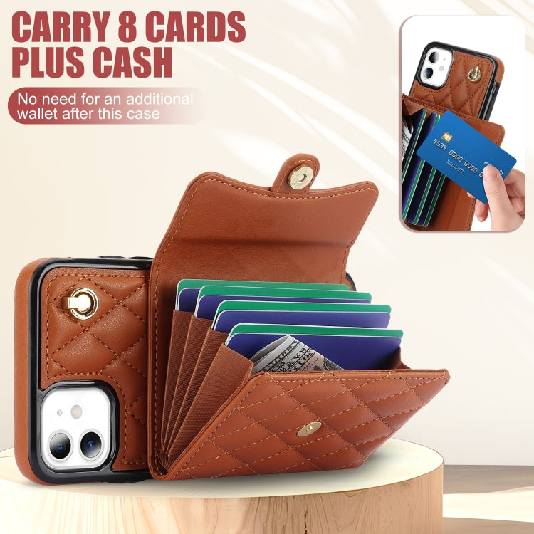 For iPhone 11 Crossbody Rhombic Horizontal Wallet Leather Phone Case(Brown) - iPhone 11 Cases by buy2fix | Online Shopping UK | buy2fix