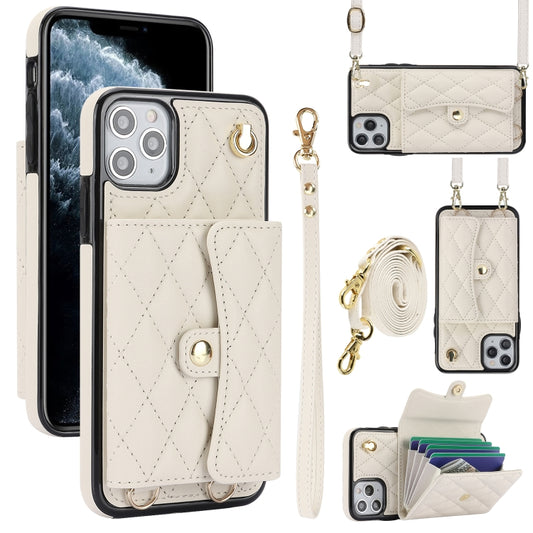 For iPhone 11 Pro Crossbody Rhombic Horizontal Wallet Leather Phone Case(White) - iPhone 11 Pro Cases by buy2fix | Online Shopping UK | buy2fix