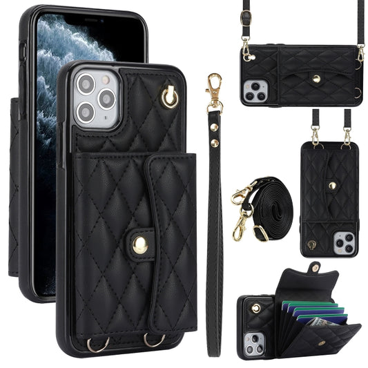 For iPhone 11 Pro Crossbody Rhombic Horizontal Wallet Leather Phone Case(Black) - iPhone 11 Pro Cases by buy2fix | Online Shopping UK | buy2fix