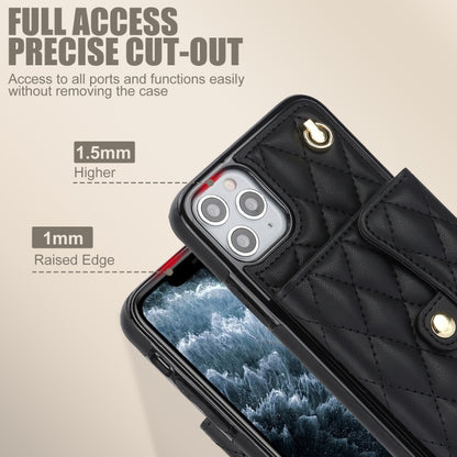 For iPhone 11 Pro Crossbody Rhombic Horizontal Wallet Leather Phone Case(Black) - iPhone 11 Pro Cases by buy2fix | Online Shopping UK | buy2fix