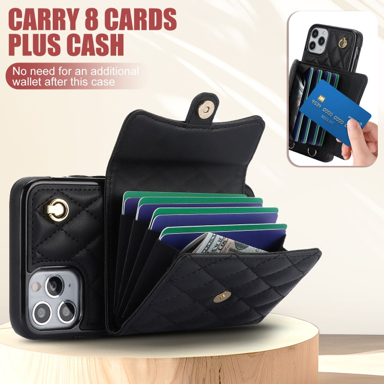 For iPhone 11 Pro Crossbody Rhombic Horizontal Wallet Leather Phone Case(Black) - iPhone 11 Pro Cases by buy2fix | Online Shopping UK | buy2fix