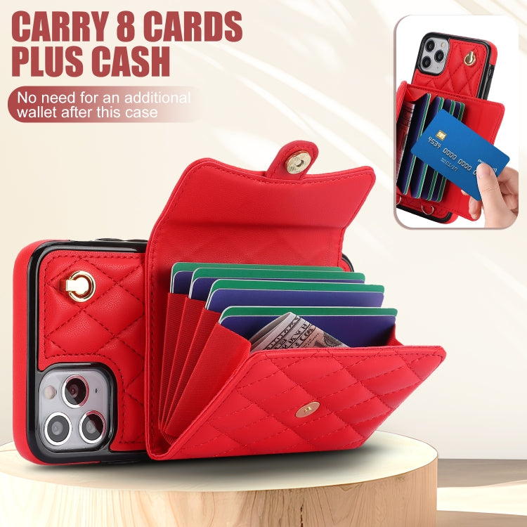 For iPhone 11 Pro Crossbody Rhombic Horizontal Wallet Leather Phone Case(Red) - iPhone 11 Pro Cases by buy2fix | Online Shopping UK | buy2fix