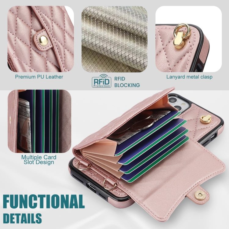 For iPhone 11 Pro Crossbody Rhombic Horizontal Wallet Leather Phone Case(Rose Gold) - iPhone 11 Pro Cases by buy2fix | Online Shopping UK | buy2fix