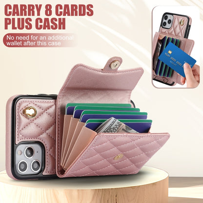 For iPhone 11 Pro Crossbody Rhombic Horizontal Wallet Leather Phone Case(Rose Gold) - iPhone 11 Pro Cases by buy2fix | Online Shopping UK | buy2fix