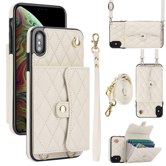 For iPhone XS / X Crossbody Rhombic Horizontal Wallet Leather Phone Case(White) - More iPhone Cases by buy2fix | Online Shopping UK | buy2fix