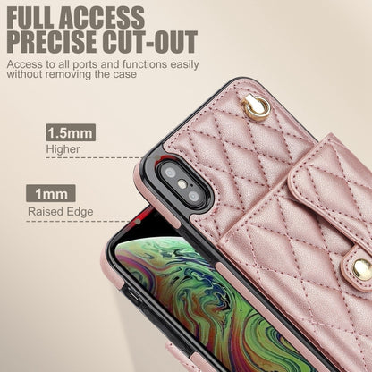 For iPhone XS / X Crossbody Rhombic Horizontal Wallet Leather Phone Case(Rose Gold) - More iPhone Cases by buy2fix | Online Shopping UK | buy2fix