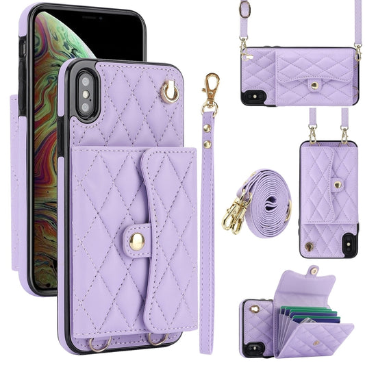 For iPhone XS / X Crossbody Rhombic Horizontal Wallet Leather Phone Case(Purple) - More iPhone Cases by buy2fix | Online Shopping UK | buy2fix