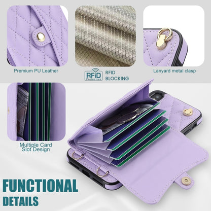 For iPhone XS / X Crossbody Rhombic Horizontal Wallet Leather Phone Case(Purple) - More iPhone Cases by buy2fix | Online Shopping UK | buy2fix