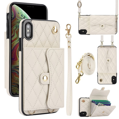 For iPhone XR Crossbody Rhombic Horizontal Wallet Leather Phone Case(White) - More iPhone Cases by buy2fix | Online Shopping UK | buy2fix