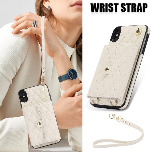 For iPhone XR Crossbody Rhombic Horizontal Wallet Leather Phone Case(White) - More iPhone Cases by buy2fix | Online Shopping UK | buy2fix