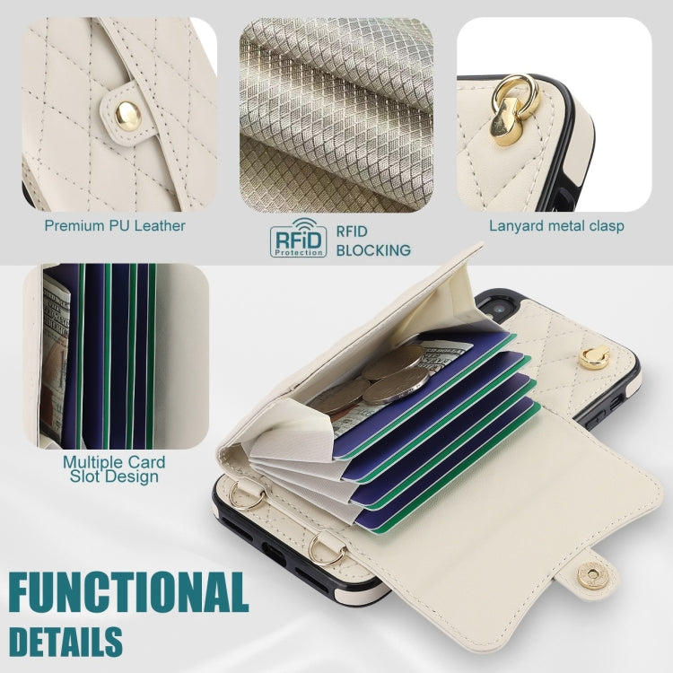For iPhone XR Crossbody Rhombic Horizontal Wallet Leather Phone Case(White) - More iPhone Cases by buy2fix | Online Shopping UK | buy2fix