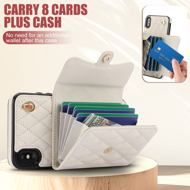 For iPhone XR Crossbody Rhombic Horizontal Wallet Leather Phone Case(White) - More iPhone Cases by buy2fix | Online Shopping UK | buy2fix