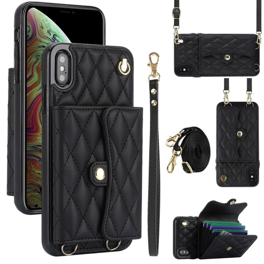 For iPhone XR Crossbody Rhombic Horizontal Wallet Leather Phone Case(Black) - More iPhone Cases by buy2fix | Online Shopping UK | buy2fix