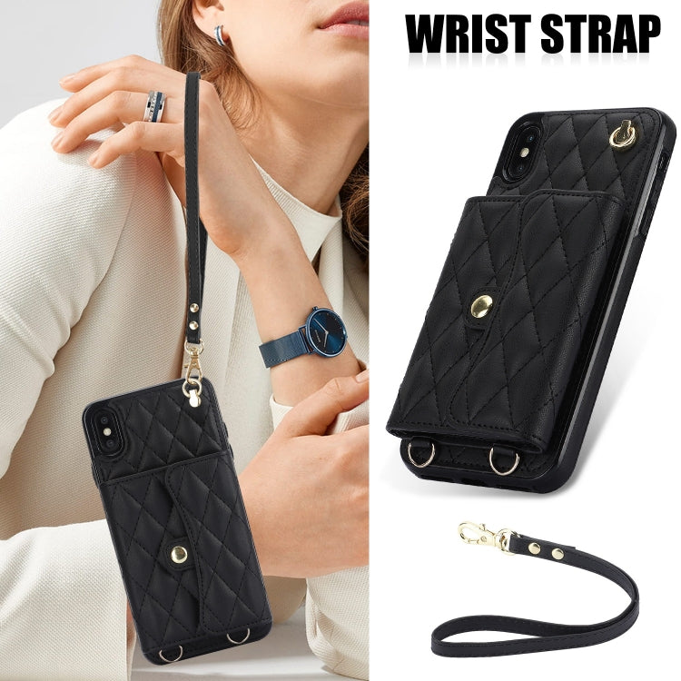 For iPhone XR Crossbody Rhombic Horizontal Wallet Leather Phone Case(Black) - More iPhone Cases by buy2fix | Online Shopping UK | buy2fix