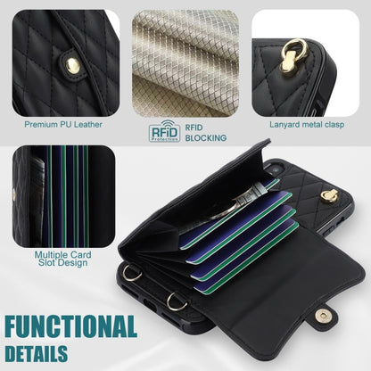 For iPhone XR Crossbody Rhombic Horizontal Wallet Leather Phone Case(Black) - More iPhone Cases by buy2fix | Online Shopping UK | buy2fix