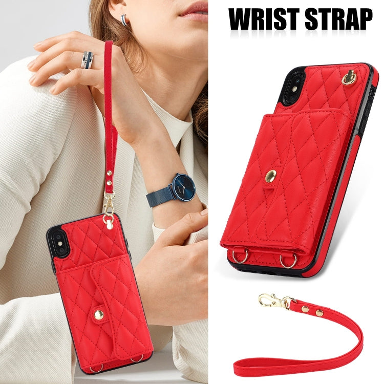 For iPhone XR Crossbody Rhombic Horizontal Wallet Leather Phone Case(Red) - More iPhone Cases by buy2fix | Online Shopping UK | buy2fix