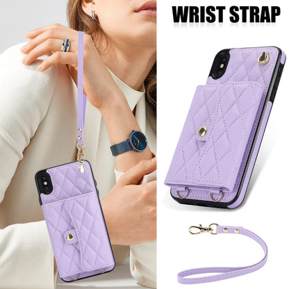 For iPhone XR Crossbody Rhombic Horizontal Wallet Leather Phone Case(Purple) - More iPhone Cases by buy2fix | Online Shopping UK | buy2fix