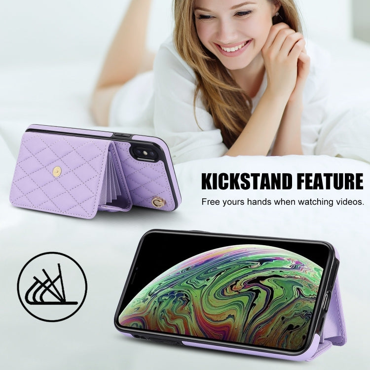 For iPhone XR Crossbody Rhombic Horizontal Wallet Leather Phone Case(Purple) - More iPhone Cases by buy2fix | Online Shopping UK | buy2fix