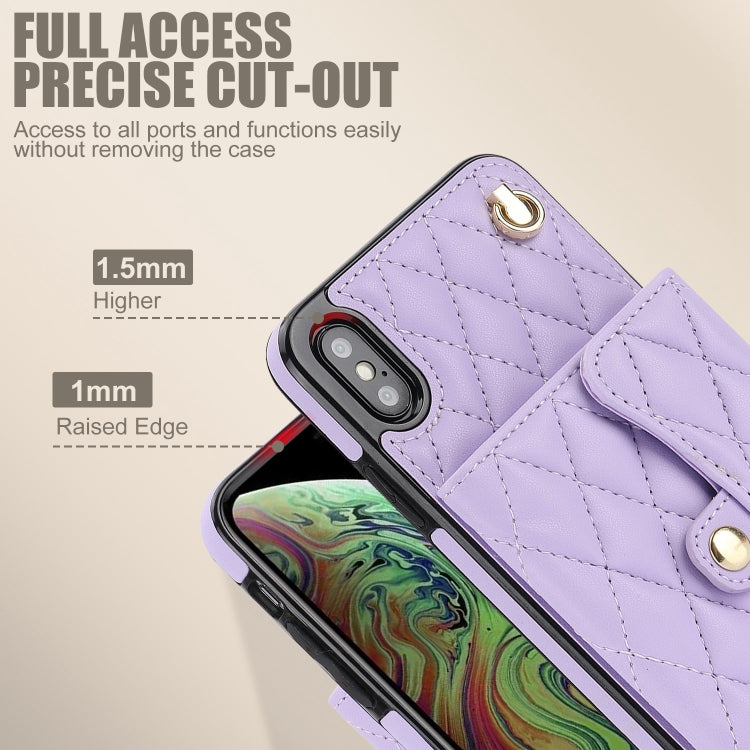 For iPhone XR Crossbody Rhombic Horizontal Wallet Leather Phone Case(Purple) - More iPhone Cases by buy2fix | Online Shopping UK | buy2fix