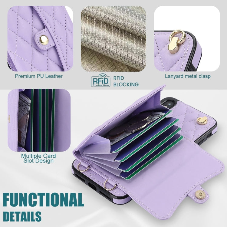 For iPhone XR Crossbody Rhombic Horizontal Wallet Leather Phone Case(Purple) - More iPhone Cases by buy2fix | Online Shopping UK | buy2fix