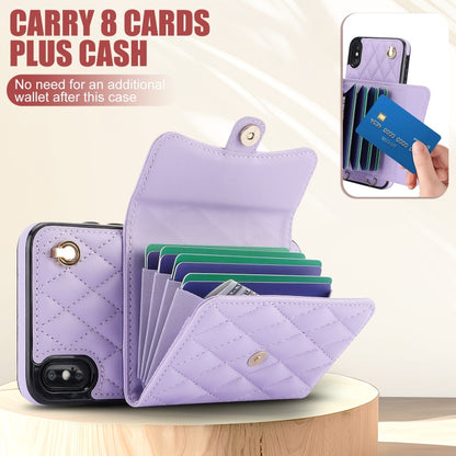 For iPhone XR Crossbody Rhombic Horizontal Wallet Leather Phone Case(Purple) - More iPhone Cases by buy2fix | Online Shopping UK | buy2fix