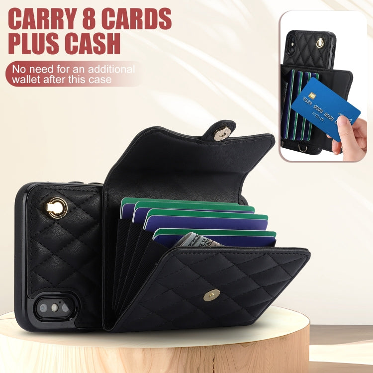 For iPhone XS Max Crossbody Rhombic Horizontal Wallet Leather Phone Case(Black) - More iPhone Cases by buy2fix | Online Shopping UK | buy2fix