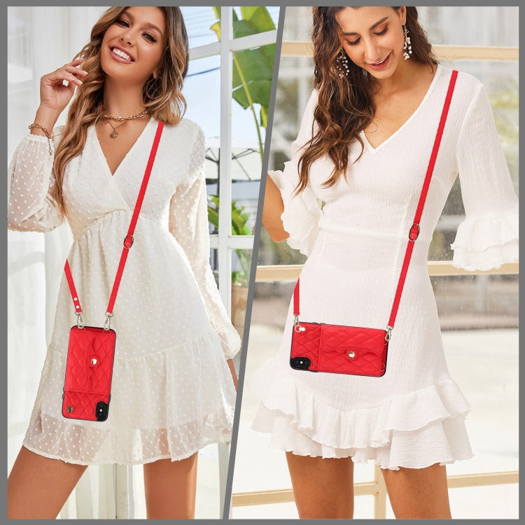 For iPhone XS Max Crossbody Rhombic Horizontal Wallet Leather Phone Case(Red) - More iPhone Cases by buy2fix | Online Shopping UK | buy2fix