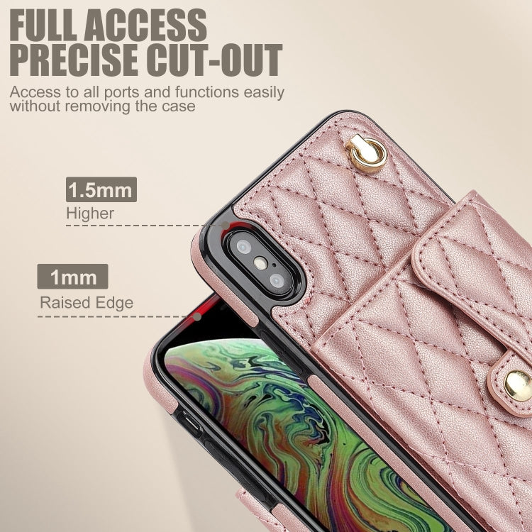 For iPhone XS Max Crossbody Rhombic Horizontal Wallet Leather Phone Case(Rose Gold) - More iPhone Cases by buy2fix | Online Shopping UK | buy2fix