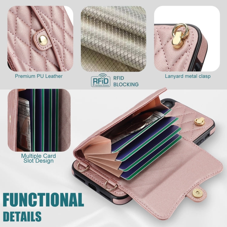 For iPhone XS Max Crossbody Rhombic Horizontal Wallet Leather Phone Case(Rose Gold) - More iPhone Cases by buy2fix | Online Shopping UK | buy2fix
