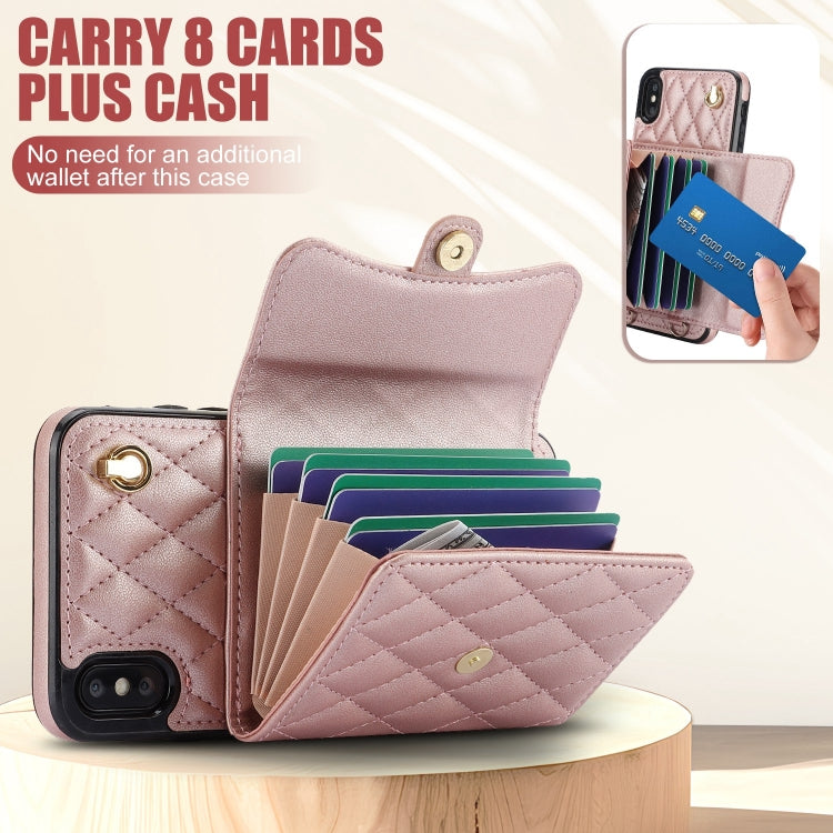 For iPhone XS Max Crossbody Rhombic Horizontal Wallet Leather Phone Case(Rose Gold) - More iPhone Cases by buy2fix | Online Shopping UK | buy2fix