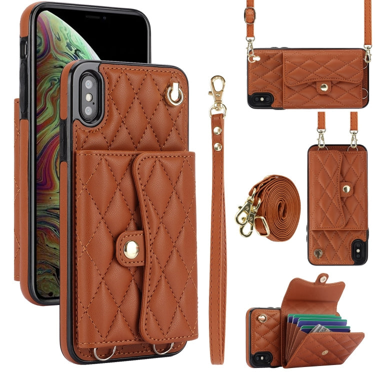 For iPhone XS Max Crossbody Rhombic Horizontal Wallet Leather Phone Case(Brown) - More iPhone Cases by buy2fix | Online Shopping UK | buy2fix
