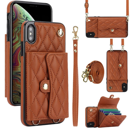 For iPhone XS Max Crossbody Rhombic Horizontal Wallet Leather Phone Case(Brown) - More iPhone Cases by buy2fix | Online Shopping UK | buy2fix