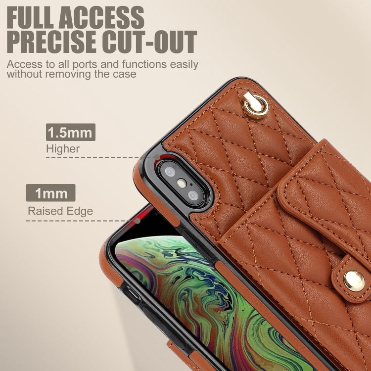 For iPhone XS Max Crossbody Rhombic Horizontal Wallet Leather Phone Case(Brown) - More iPhone Cases by buy2fix | Online Shopping UK | buy2fix
