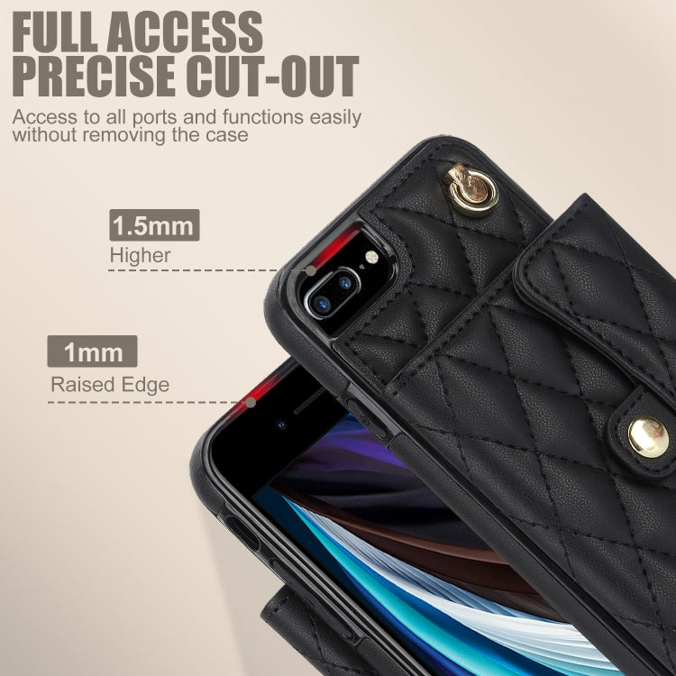 For iPhone 8 Plus / 7 Plus Crossbody Rhombic Horizontal Wallet Leather Phone Case(Black) - More iPhone Cases by buy2fix | Online Shopping UK | buy2fix