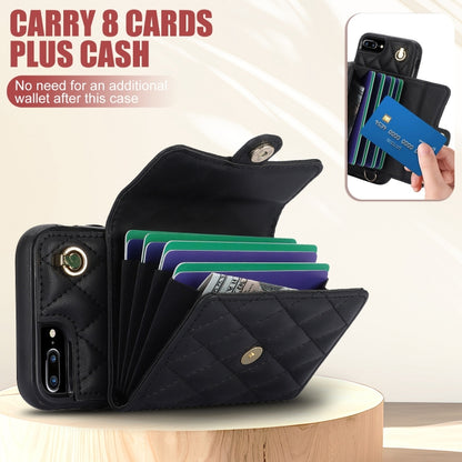 For iPhone 8 Plus / 7 Plus Crossbody Rhombic Horizontal Wallet Leather Phone Case(Black) - More iPhone Cases by buy2fix | Online Shopping UK | buy2fix