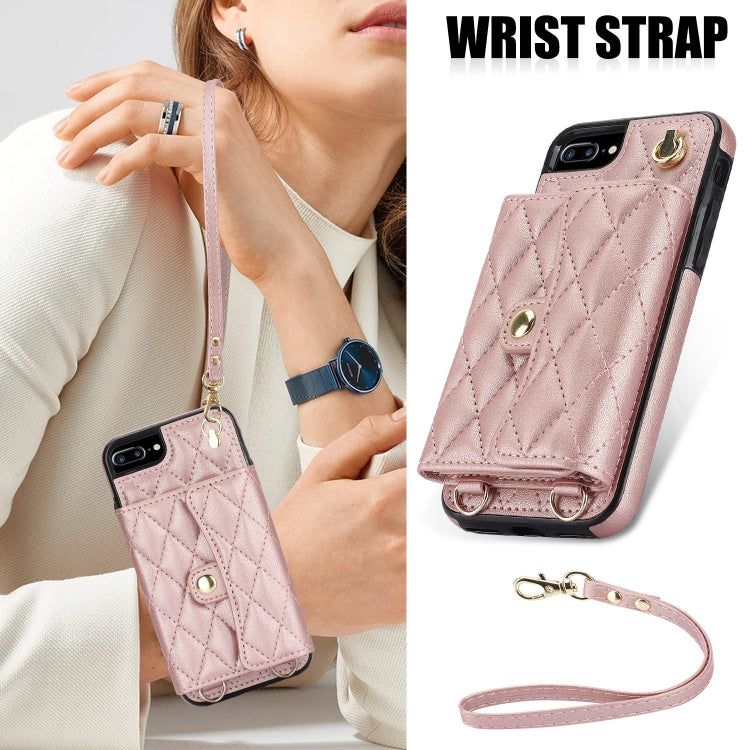 For iPhone 8 Plus / 7 Plus Crossbody Rhombic Horizontal Wallet Leather Phone Case(Rose Gold) - More iPhone Cases by buy2fix | Online Shopping UK | buy2fix