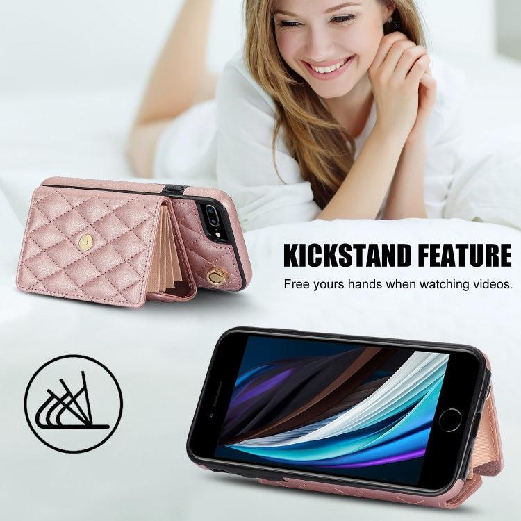 For iPhone 8 Plus / 7 Plus Crossbody Rhombic Horizontal Wallet Leather Phone Case(Rose Gold) - More iPhone Cases by buy2fix | Online Shopping UK | buy2fix