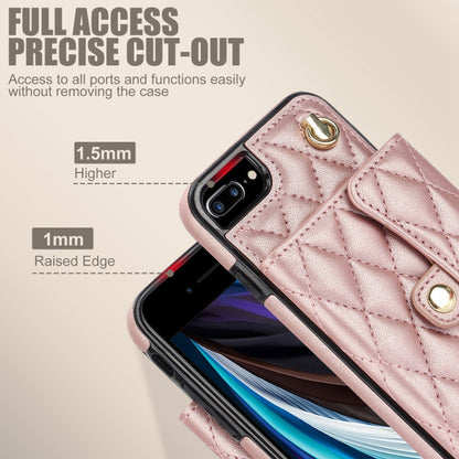 For iPhone 8 Plus / 7 Plus Crossbody Rhombic Horizontal Wallet Leather Phone Case(Rose Gold) - More iPhone Cases by buy2fix | Online Shopping UK | buy2fix