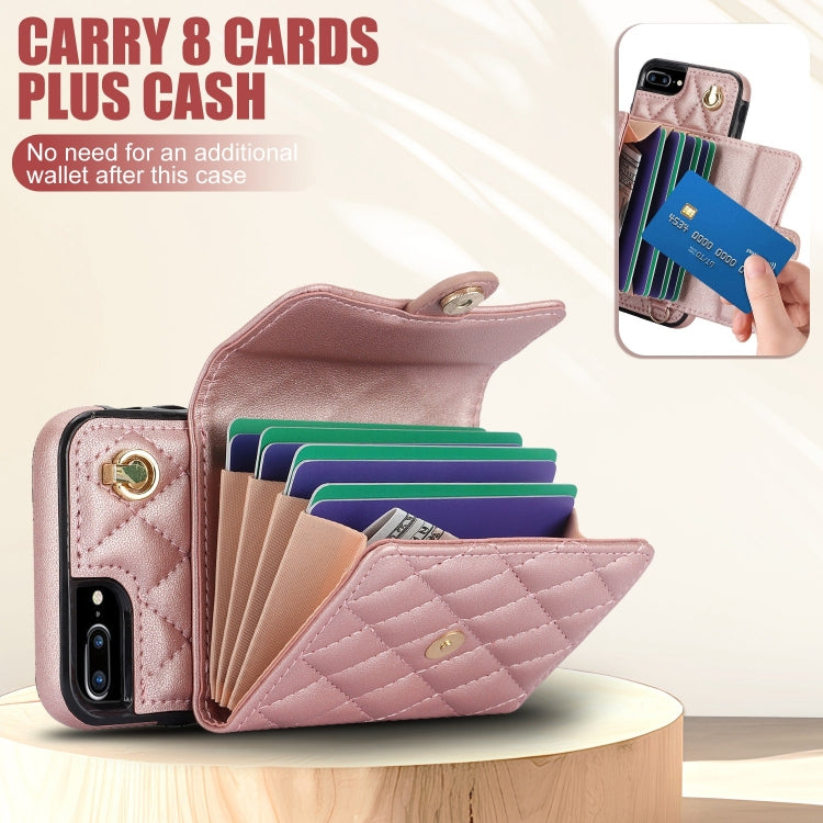 For iPhone 8 Plus / 7 Plus Crossbody Rhombic Horizontal Wallet Leather Phone Case(Rose Gold) - More iPhone Cases by buy2fix | Online Shopping UK | buy2fix
